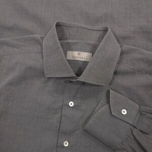 Canali Dress Shirt Mens 41 16 Gray Woven Cotton Long Sleeve Preppy Made In Italy